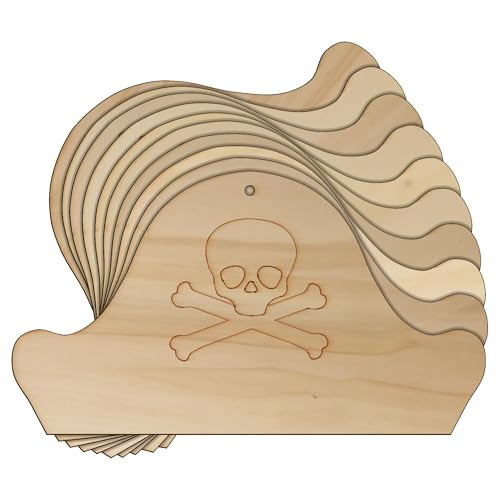 Piratenhut aus Holz, 3 mm, Sperrholz, nautischer Totenkopf, Kostüm (10 x 18 cm, Loch oben mittig), 10 Stück von Infinite Crafts Design Resources