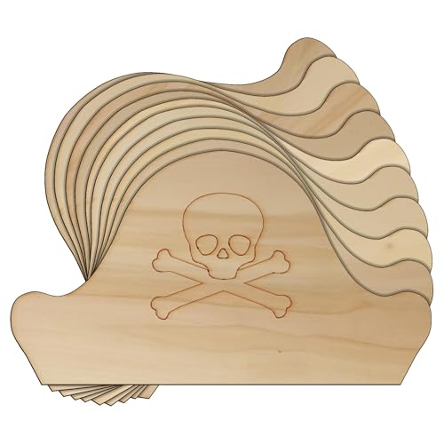 Piratenhut aus Holz, 3 mm, Sperrholz, nautischer Totenkopf-Kostüm, 15 x 27 cm, ohne Loch, 10 Stück von Infinite Crafts Design Resources