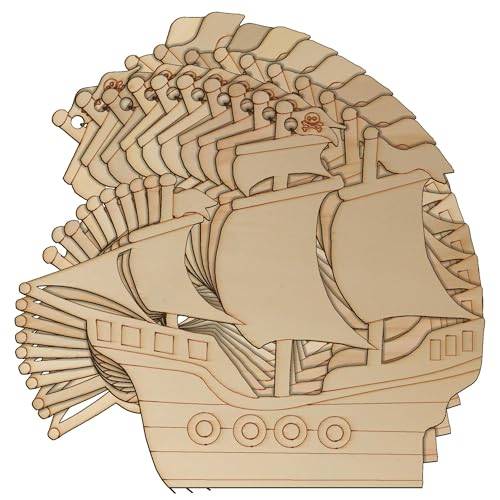 Piratenschiff-Formen aus Holz, 3 mm, Sperrholz, nautisches Seeboot (5 x 6 cm, Loch oben mittig), 10 Stück von Infinite Crafts Design Resources