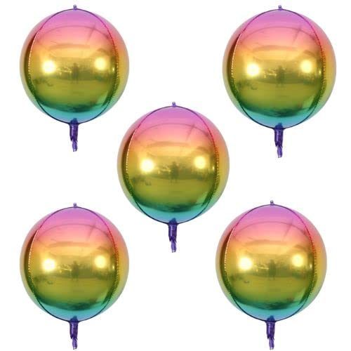 5 x große, runde 4D-Folienballon, großer Spiegel, metallische Orbz-Mylar-Ballons für Mädchen, Jungen, Geburtstagsparty, Hochzeit, Babyparty, Dekoration, Zubehör (55,9 cm) (5 Stück Regenbogen) von Inflate Decorate Ltd.