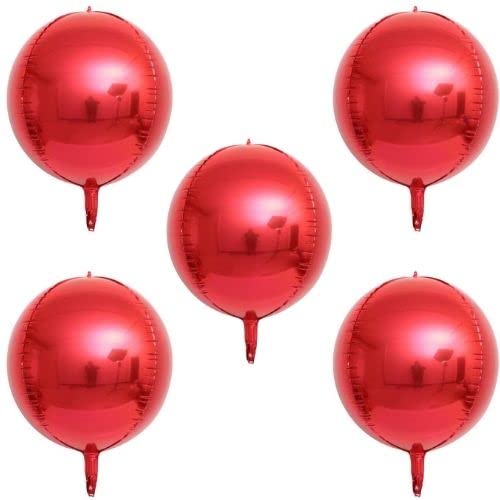 5 x große, runde 4D-Folienballon, großer Spiegel, metallische Orbz-Mylar-Ballons für Mädchen, Jungen, Geburtstagsparty, Hochzeit, Babyparty, Dekoration, Zubehör (55,9 cm) (5 Stück rot) von Inflate Decorate Ltd.