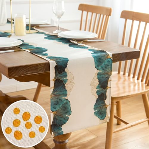 Tischläufer Petrol Tischdecke Blau Grün Tischläufer Ginkgo Biloba Tischläufer Modern Table Runner Tischläufer Frühling Sommer Tischläufer Dekoration für Esszimmer Party Urlaub Dekoration 33x183cm von Inhobbok