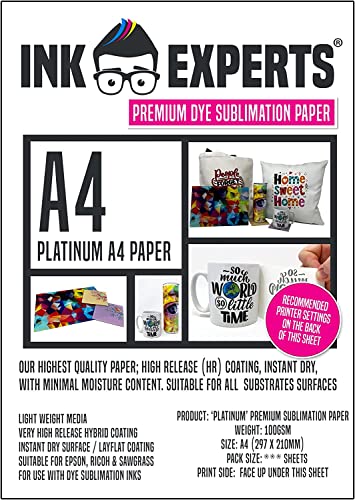 Ink Experts 100 g/m² Platin-Sublimationspapier, A4, hohe Freigabe, 100 Blatt von Ink Experts