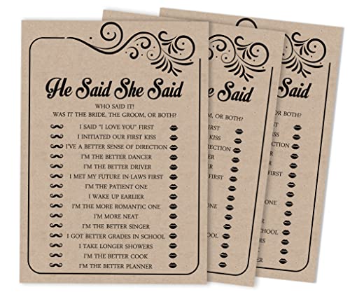 Inkdotpot 50 Er Pack He Said She Said Karten Paare Fill In Stil Kraft Lustige Wiederholungs-Abendessen Wer sagte das Frage Bridal Shower Engagement Party-Spiel-Ideen von Inkdotpot