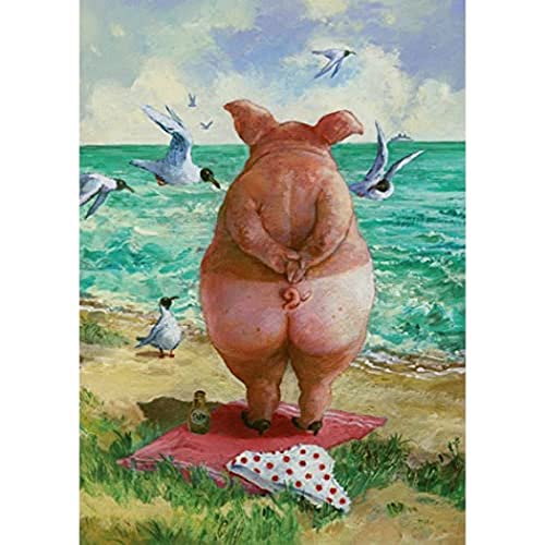 Inkognito Klappkarte mit Umschlag C6- (11,5 x 17 cm) • 34763-5 ''Strandschwein Künstler Rudi Hurzlmeier • Fantastik • Tiere • Satire • Urlaub von Inkognito