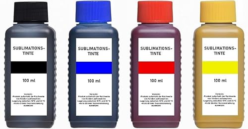 4 x 100 ML SUBLIMATIONSTINTE, je 100 ml Black, Cyan, Magenta, Yellow für Textildruck, Sublimationsdruck, Thermo-Transferdruck, SUBLIMATION von Inkpro