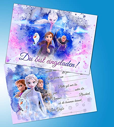 ich 0025 Einladungskarten 10er-Set, 10 Umschläge für Kindergeburtstage, kompatibel mit Frozen, Eiskönigin, Eiskönigin, Format DIN A6, Postkarte 148 x 105 mm von WESKEY