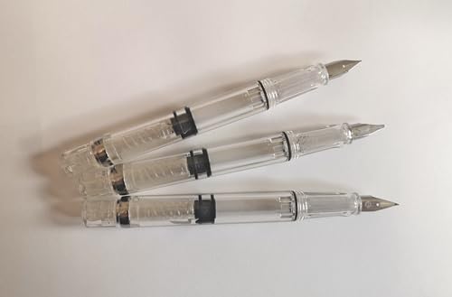 Inkursive 3er Set Clear Demonstrator Füllfederhalter Fude + Kursiv Feder + feine Feder für Kalligraphie, Signaturen, Journaling, transparente Füllfederhalter von Inkursive