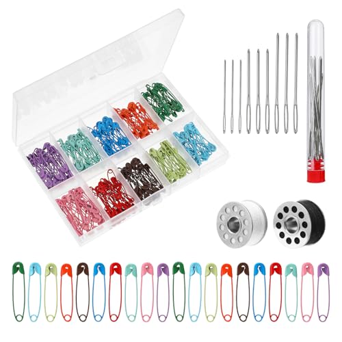 250 Stück Sicherheitsnadeln 28mm Bunte Safety Pins Rostbeständig Sicherheitsnadel mit Aufbewahrungsbox 2 Rollen Nähgarn 9 Nadel mit Großem Öhr, Maschenmarkierer, für DIY Basteln Nähen Kleidung von InnoHHustle