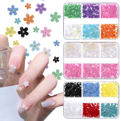 3 Schachteln 3D Blumen Nagelkunst Charms Blumen Nail Charms Flower Nail Strasssteine Nägel Zubehör 3D Perle Blumen Nägel Acryl Flower Nagel Charms für DIY Art Nageldesign von InnoHHustle