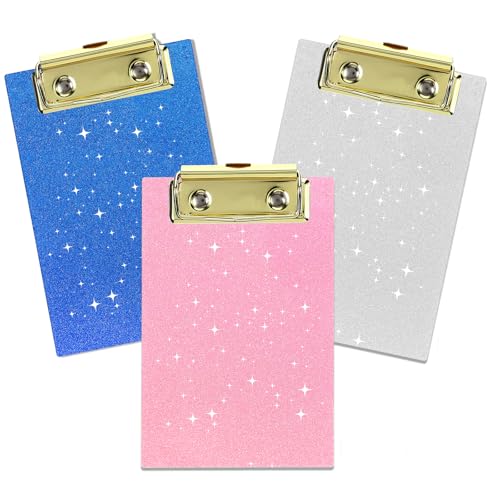 3 Stück Mini-Klemmbrett Glitzer, Glitter Acryl Klemmbretter, 10 x 15cm Modisches Klemmbrett Mit Flachem Clip, Cute Konfetti Klemmbretter für Frauen Büro Klassenzimmer Lehrer von InnoHHustle