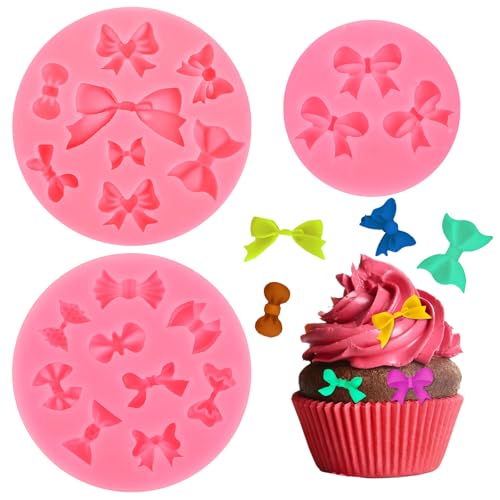 3 Stücke Fondant Formen Silikon Bowknot, Schleife Silikon Fondant Formen Bowknot-Schokoladen-Formen-Mouse-Bögen-Cartoon-Schmetterlings-Krawatte für Dessert Eiswürfel-Kuchen Backen Fondant DIY von InnoHHustle