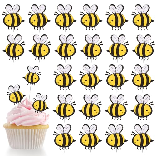 30 Stück Bienen-Cupcake-Aufsätze Biene Cupcake Topper Deko Biene Geburtstag Deko kleine Bienen-Cupcake -Picks Bienenkuchenaufsatz für Bee Thema Geburtstag Party Dekoration Zubehör von InnoHHustle