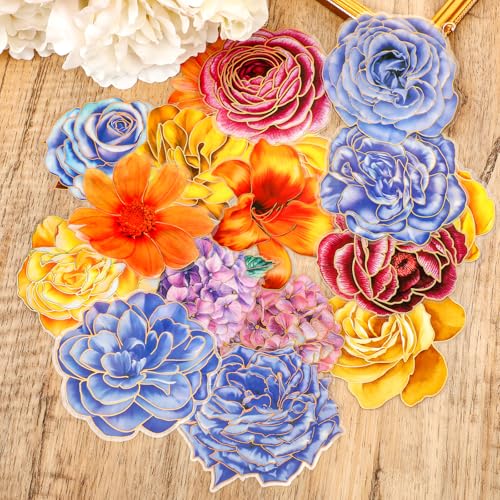 60 Stück Goldene Blume PET Dekorative Aufkleber Blumen Aufkleber mit Goldenen Holografischen Konturen Scrapbooking Aufkleber für Scrapbooking Journals Planer Laptop und So Weiter von InnoHHustle