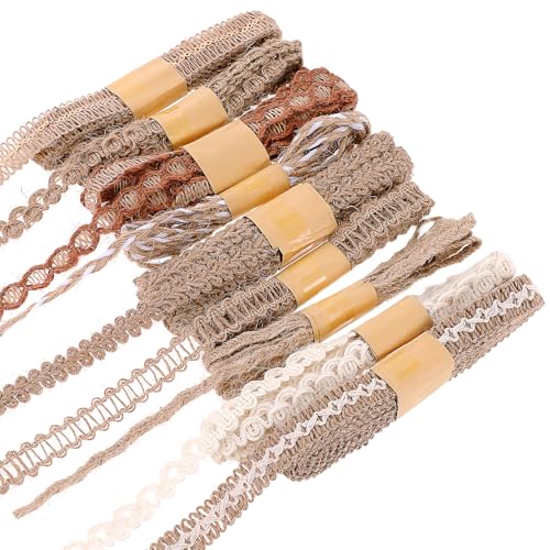 9 Rollen Jute-Bänder Vintage Juteband Natur Stoffband Jute Band Rolle mit Weisse Spitzen für DIY Handwerk Weihnachten Hochzeit Party Basteln Geschenkband von InnoHHustle