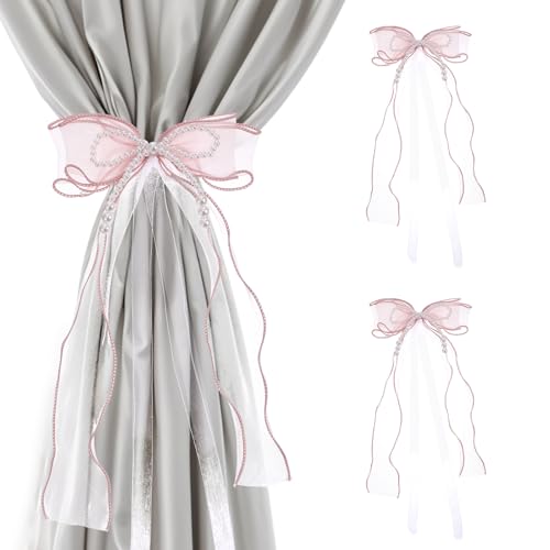 Bow Curtain Tiebacks, 2 Pcs Butterfly Curtain Tiebacks with Pearls Sweet Bowknot Curtain Holdbacks Pink Ribbon Curtain Ties for Home Bedroom Decorative Offices Dining Rooms Wedding Party Decoration von InnoHHustle