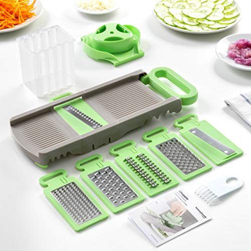 InnovaGoods - 6 in 1 Mandoline Reibeisen Faltbar, Multifunktional Gemüseschneider und -reibe, Rutschfest, Kompakt, Leicht zu Reinigen, Grün und Grau, 14,5 x 14 x 16 cm, Kunststoff von InnovaGoods