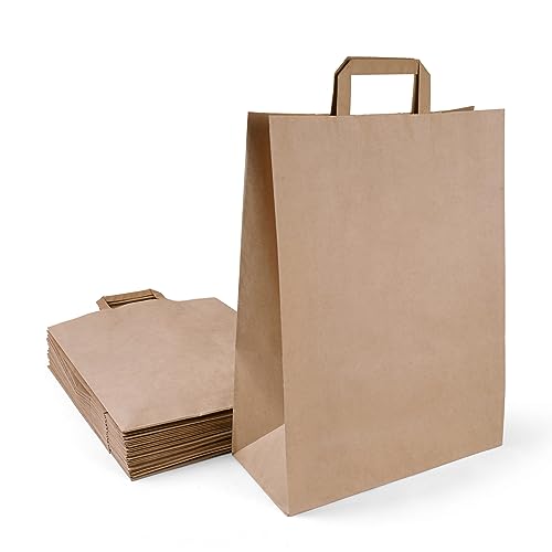 Inoverse 250 Stück Papiertragetaschen, Geschenktüten, 32+12x40 cm Papiertüten mit Henkel, Braun Kraftpapier Tüten, Papier Tragetasche, Papiertaschen, Papiertüten Klein von Inoverse