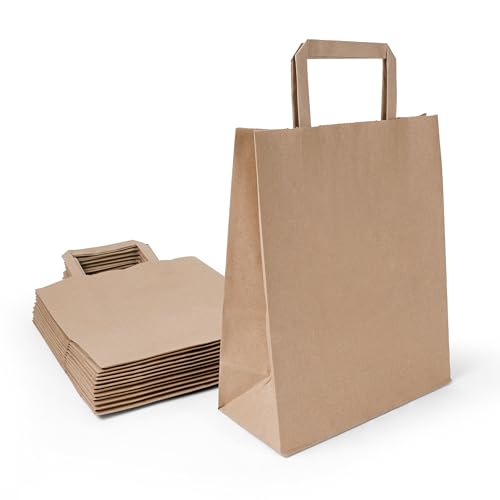 Inoverse 50 Stück Papiertragetaschen, Geschenktüten, 22+10x28 cm Papiertüten mit Henkel, Braun Tüten, Papier Tragetasche, Papiertaschen, Papiertüten Klein von Inoverse