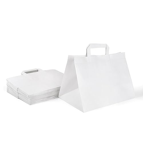 Inoverse 250 Stück Papiertragetaschen, Geschenktüten, 32+22x25 cm Papiertüten mit Henkel, Weiß Kraftpapier Tüten, Papier Tragetasche, Papiertaschen, Papiertüten Klein von Inoverse