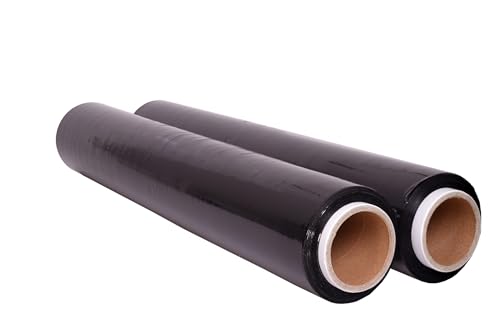 Inoverse 2 Rollen Stretchfolie Schwarz, 50cm/1.5kg Folie Für Möbel & Umzug, Palettenfolie, Wickelfolie, Verpackungsfolie auf Rolle, Strechfolienrolle, Verpackungsmaterial, Schwarz Folie von Inoverse