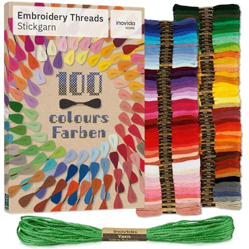 Stickgarn Set 100 Farben je 5 Meter : Nähgarn Set – Freundschaftsarmbänder selber machen – Sticken, Armband knüpfen, Basteln, Armband flechten – Kreuzstich Set, Stick Set – Embroidery Thread – Inovida von Inovida