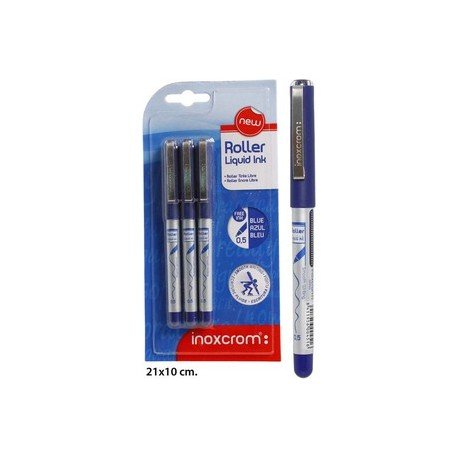 Inoxcrom - Kugelschreiber free ink blau 0,5mm Edelstahl, 3 Stück von Inoxcrom