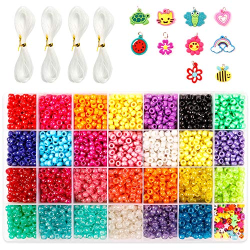 Pony Perlen (Pony Beads) Set, mit 4.600 Stück 9mm Perlen in 27 Farben, inklusive Buchstabenperlen, Sternperlen und elastischer Schnur, zur Herstellung von Perlenarmbändern, hergestellt von INSCRAFT von Inscraft