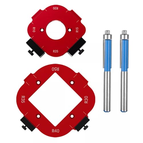 Inscrip 8-in-1 Eckradius Frässchablonen mit 2 Trimmmesser, Aluminiumlegierung Frässchablonen für Oberfräse, R10/R15/R20/R25/R30/R35/R40/R50 Radius Jig Router Vorlagen für Holzbearbeitung DIY von Inscrip