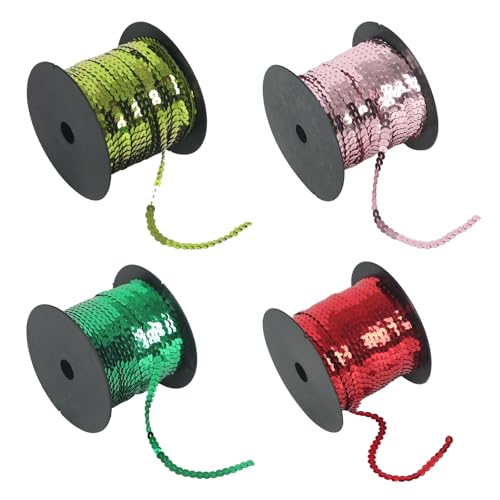 Inscrip Pailletten Bänder, 4 Rollen 100 Yards Pailletten Rolle, 6mm Bunte Paillette Trim, Flachen Paillette Trim, Glitzer Paillettenband für DIY Handwerk, Tanzbekleidungen, Armband, Dekorationen (A) von Inscrip