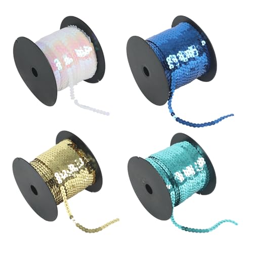 Inscrip Pailletten Bänder, 4 Rollen 100 Yards Pailletten Rolle, 6mm Bunte Paillette Trim, Flachen Paillette Trim, Glitzer Paillettenband für DIY Handwerk, Tanzbekleidungen, Armband, Dekorationen (C) von Inscrip