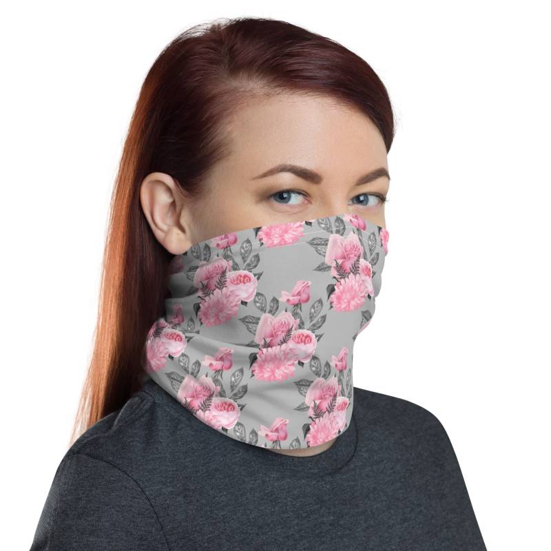 Floral Grau & Rosa Waschbare Gesichtsmaske Hals Gaiter von InspiredRebellion