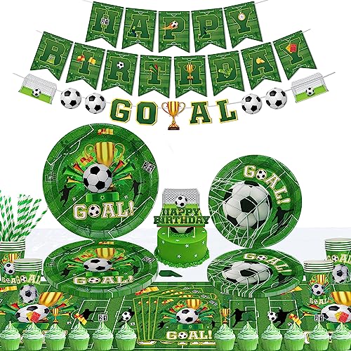 116 Pack Fußball Party Supplies Sport Thema Geburtstag Dekorationen Fußball Party Geschirr Set-Platte Serviette Tischtuch Fußball Banner für Jungen Sport Thema Geburtstag Dekorationen dient 20 Gäste von Inspireyee