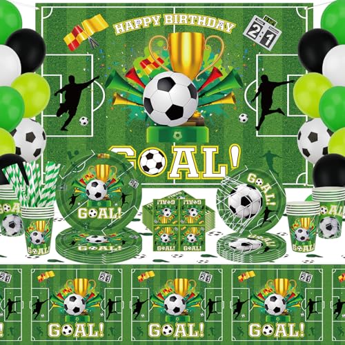 151 Pack Football Party Supplies Sport Thema Geburtstag Dekorationen Fußball Party Geschirr Set-Platte Serviette Fußball Hintergrund für Jungen Sport Thema Geburtstag Dekorationen dient 20 Gäste von Inspireyee