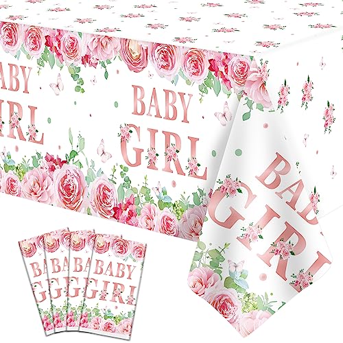 4 Pack Baby Dusche Tischdecke Party Dekorationen für Mädchen Geschlecht Reveal Party Supplies 86×51 Zoll rechteckig Sweet Pink Baby Girl Tischdecke für Kuh-Geburtstags-Partyzubehör, Schwarz und Weiß von Inspireyee