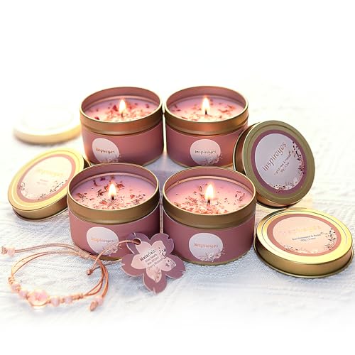 Inspireyes Duftkerzen Set, 4 Pack Kerzen Geschenkset für Frauen, Mutter, Frau, Freundin, Sojawachs mit Trockenblumen, Langlebige Home Duftkerzen für Heilung, Yoga, Aromatherapie, Stressabbau von Inspireyes