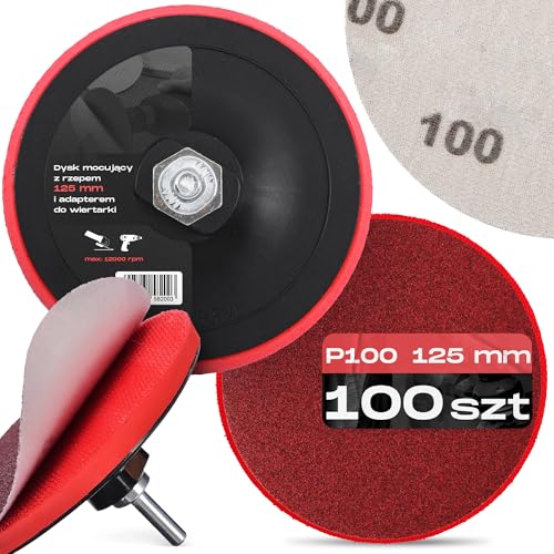 100x Schleifscheiben 125 mm P100 Rund Schleifpapier Schleifpads Schleifblätter Klett Winkelschleifer Scheibe Set + Bohrmaschine Polierteller Schleifteller Adapter M14 von Instalguru