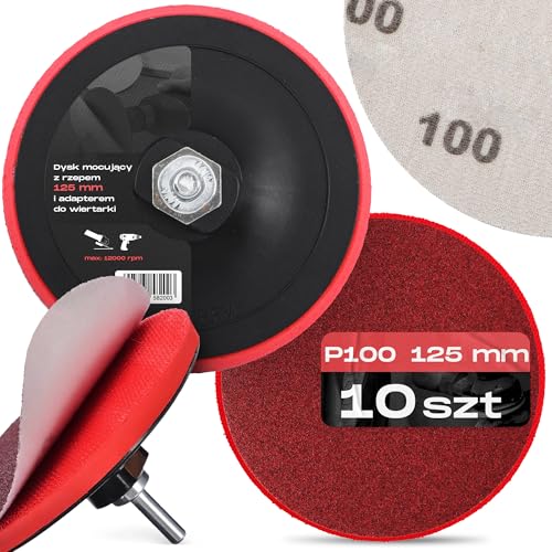 10x Schleifscheiben 125 mm P100 Rund Schleifpapier Schleifpads Schleifblätter Klett Winkelschleifer Scheibe Set + Bohrmaschine Polierteller Schleifteller Adapter M14 von Instalguru