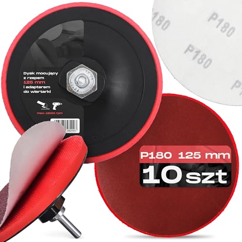 10x Schleifscheiben 125 mm P180 Rund Schleifpapier Schleifpads Schleifblätter Klett Winkelschleifer Scheibe Set + Bohrmaschine Polierteller Schleifteller Adapter M14 von Instalguru