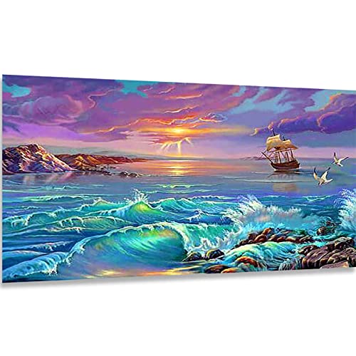 Instarry DIY 5D Diamond Painting Set Groß Meer und Segelboot Haus Dekoration 100x50 cm von Instarry