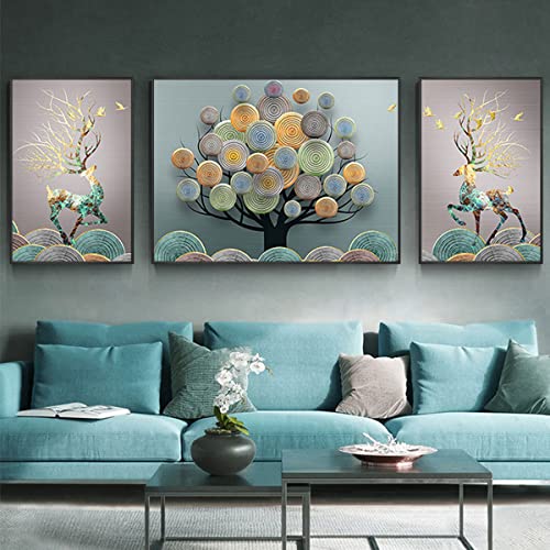 Instarry DIY 5D Diamond Painting Zubehör Groß Triptychon Hirsch und Baum Wohnzimmer Dekoration 180x60 cm von Instarry