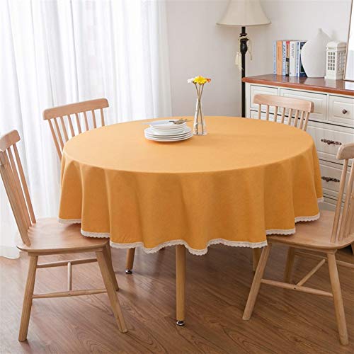 Insun Tischdecke Runden mit Spitze Rand Baumwolle Leinen Tischwäsche Dekorative Staubdichte Tischtuch Abwaschbar Orange 120cm Durchmesser von Insun