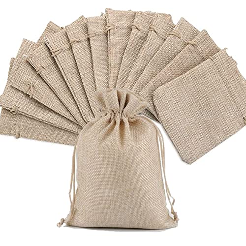 Intckwan 30 Stück 10x14 cm Jutesäckchen, Jute Beutel mit Kordelzug, Leinen-Säckchen Sackleinen Taschen, Klein Geschenksäckchen für Schmuck DIY Handwerk Hochzeit Party Weihnachte (Primärfarbe) von Intckwan