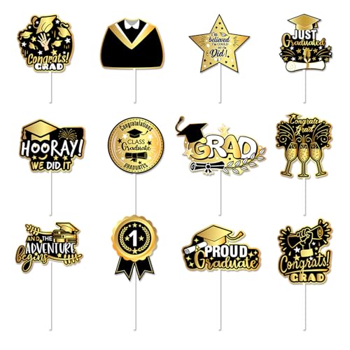 Tortenaufsätze zum Schulabschluss, goldfarben und schwarz, Glitzer, Cupcake-Topper, Abschlussfeier, Cupcake-Topper, 2024 Grad Kappe, Cupcake-Picks, Abschlussfeier, Party, Dekoration, von InteDesign