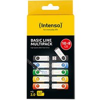 10 Intenso USB-Sticks Basic Line blau, gelb, grün, orange, schwarz 8 GB von Intenso