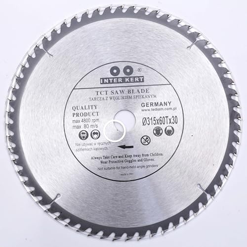 Inter Vis 315mm Sägeblatt Top Qualität Kreissägeblatt für Holz 315 x 30-25,4 mm 60 Zähne von Inter Vis