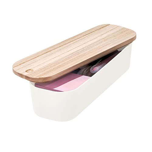 iDesign Schubladenbox, kompakte Regalbox aus BPA-freiem, recyceltem Kunststoff, Schubladen Organizer Box mit Deckel aus Paulownia-Holz, weiß, 7,3 x 9,1 x 27,6 cm, 08071 von InterDesign