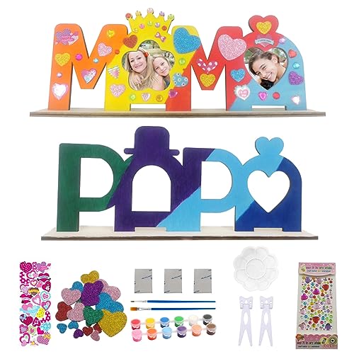 Intertest MAMA und PAPA Holzbuchstaben Bastelset MAMA PAPA Geschenke,Papa und Mama Holz Bilderrahmen Geburtstagsgeschenk,Weihnachten Geschenk von Kindern an Mama und Papa von Intertest