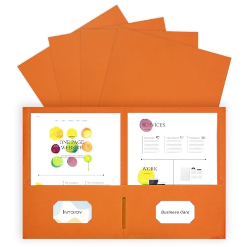 IntoJoy Ordner mit Taschen, 100 Stück, 2 Fächer, passend für Papier, Kunststoff, für Schule, Büro, Geschäft, Zuhause, Abheftung, Lebenslauf-Portfolio (Orange) von IntoJoy