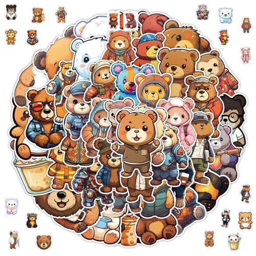 100 Stück Cartoons Kleiner Bär Aufkleber, Niedliche Bears Sticker, Bär Sticker Set, Niedlich Deko, Bär Kritzeln Aufkleber, für Auto Laptop Skateboard Koffer Fahrrad, für Erwachsene Kinder von Invasye